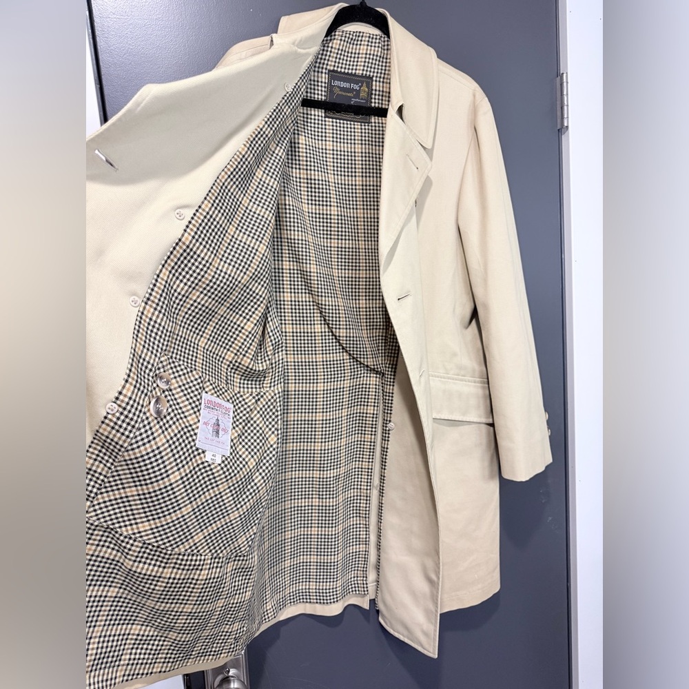 London Fog Tan Trench Coat with Checkered Interior - Picture 5 of 14
